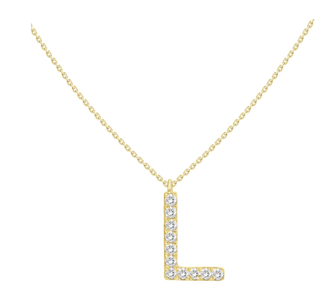 Natural Diamond Initial Necklace in 18K Solid Gold