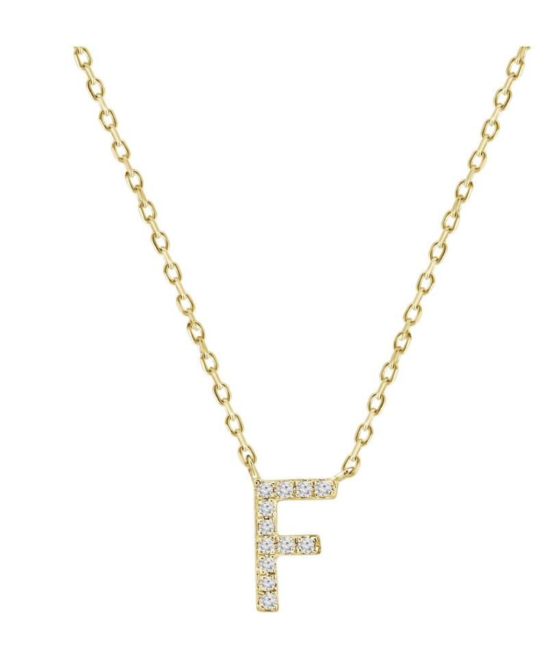 Natural Diamond Initial Necklace in 18K Solid Gold