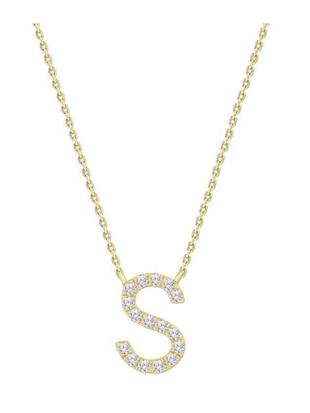 Natural Diamond Initial Necklace in 18K Solid Gold