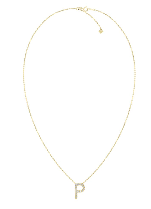 Natural Diamond Initial Necklace in 18K Solid Gold