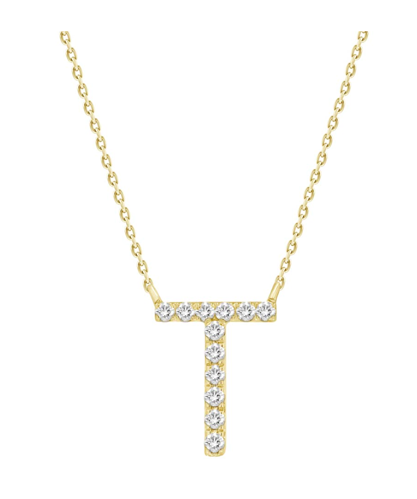 Natural Diamond Initial Necklace in 18K Solid Gold