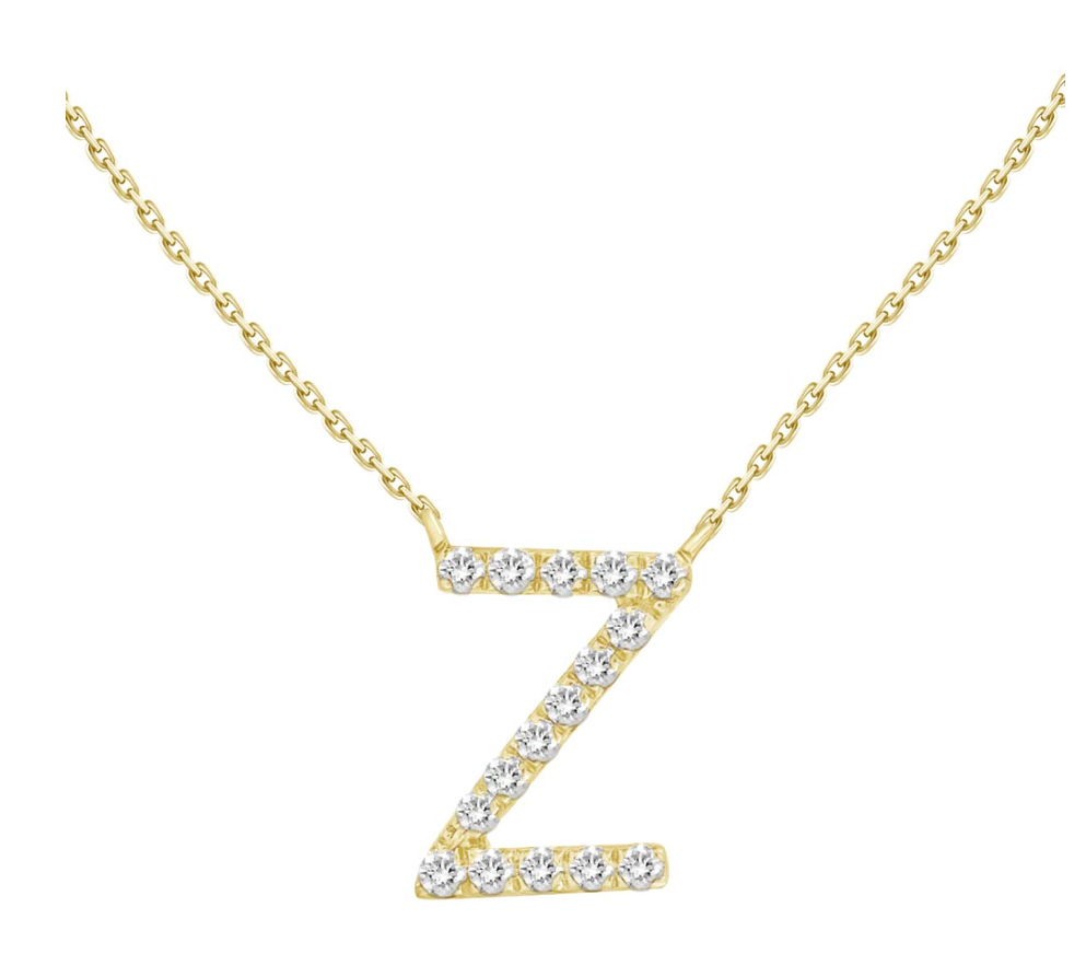 Natural Diamond Initial Necklace in 18K Solid Gold