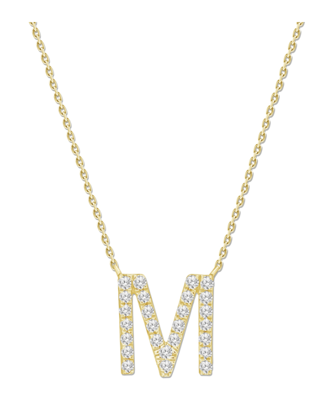 Natural Diamond Initial Necklace in 18K Solid Gold
