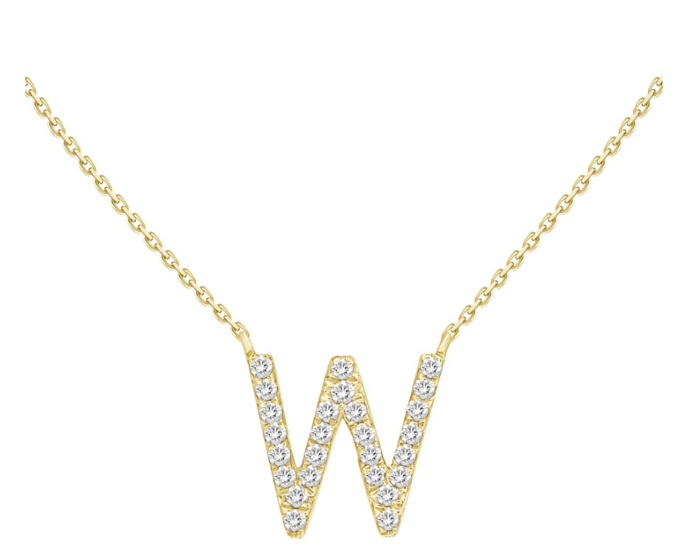 Natural Diamond Initial Necklace in 18K Solid Gold