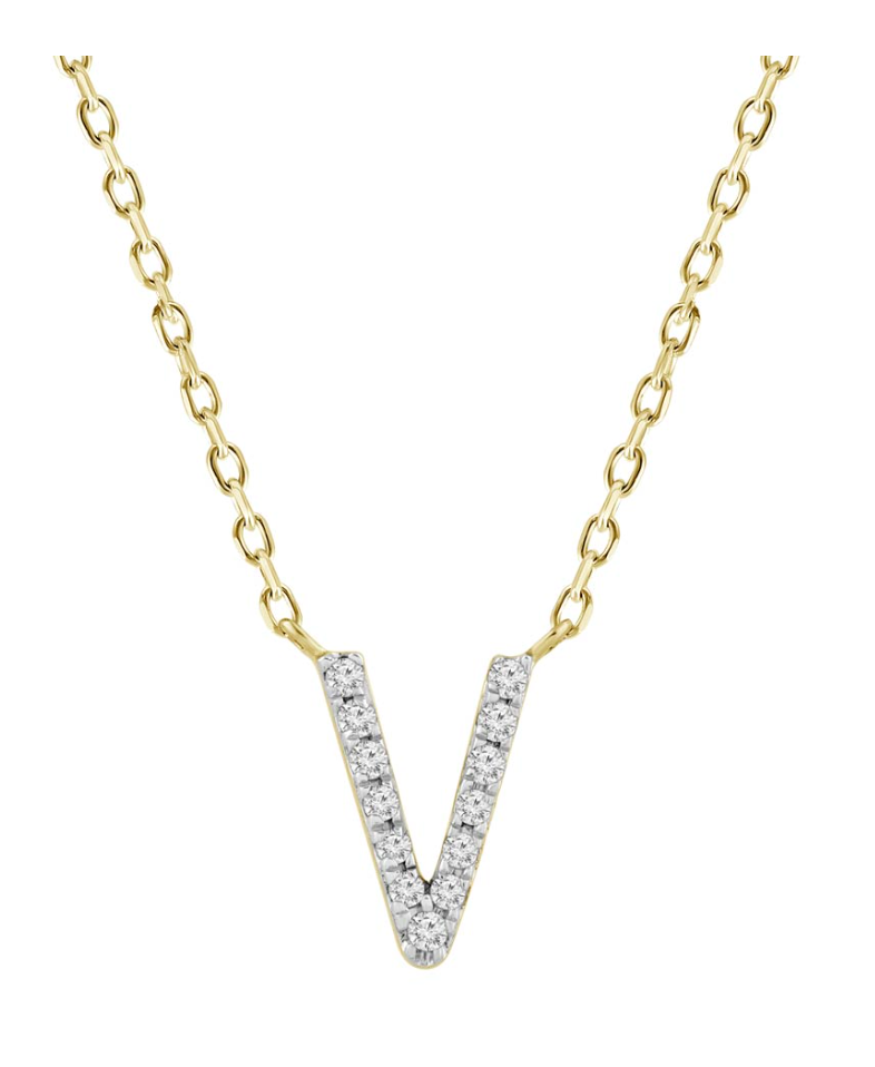 Natural Diamond Initial Necklace in 18K Solid Gold