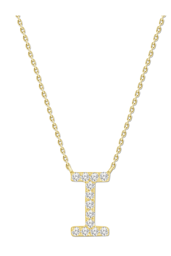 Natural Diamond Initial Necklace in 18K Solid Gold