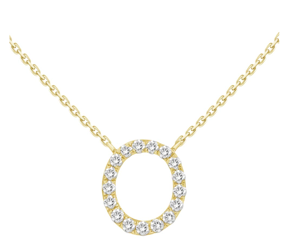 Natural Diamond Initial Necklace in 18K Solid Gold