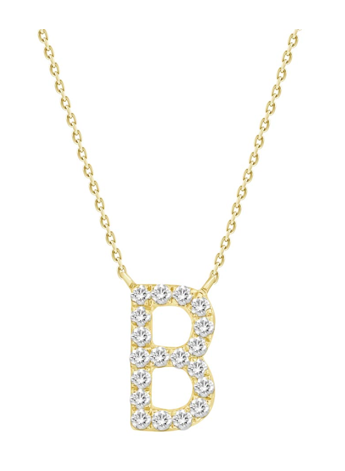 Natural Diamond Initial Necklace in 18K Solid Gold