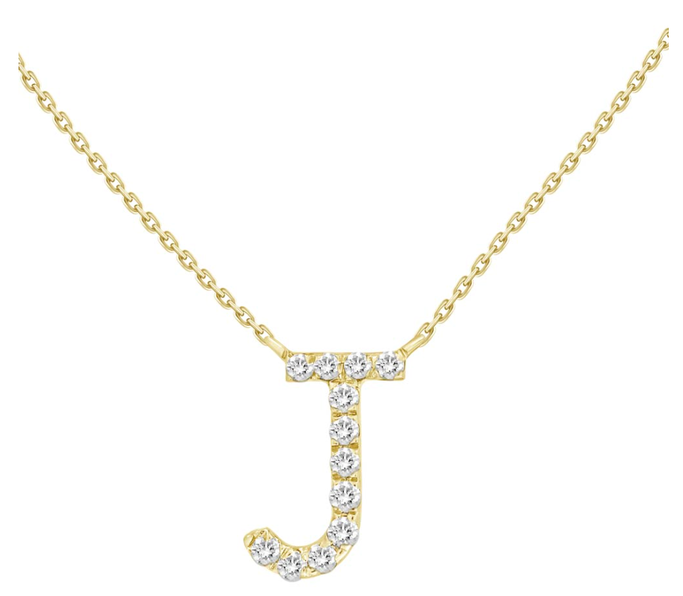 Natural Diamond Initial Necklace in 18K Solid Gold