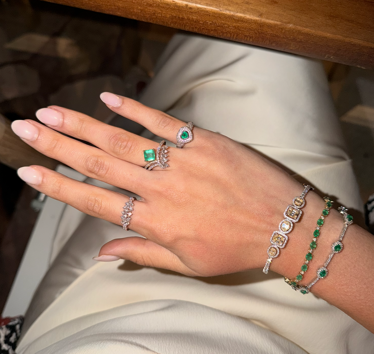 Emerald & Diamond Statement Ring in 18K White Gold