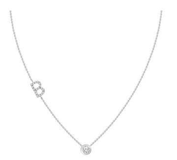 Initial “B” Floating Natural Diamond Bezel setting Necklace in 18K White Gold