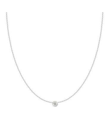 Floating Diamond Bezel setting “Punto de Luz” Pendant in 18K White Gold 0.20 ct