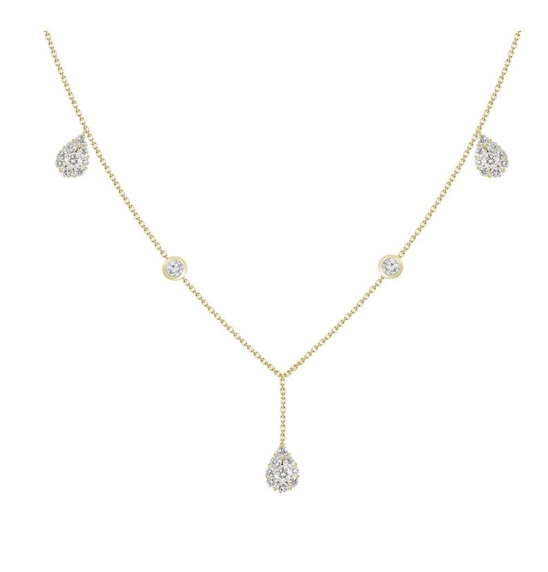 Natural Diamond Lariat Necklace in 18K Yellow Gold