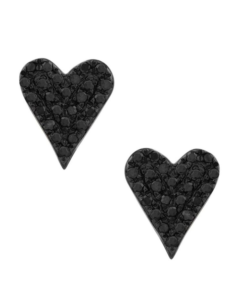 Heart Shaped Black Diamond Earrings in 18K White Gold