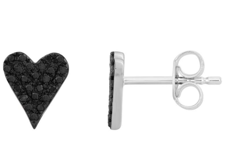 Heart Shaped Black Diamond Earrings in 18K White Gold