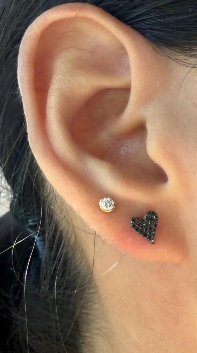 Heart Shaped Black Diamond Earrings in 18K White Gold