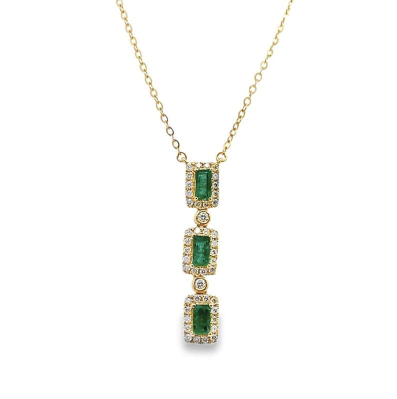Genuine Emerald & Natural Diamond Necklace in 18K Yellow Gold