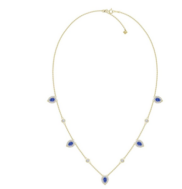 Diamond & Blue Sapphire Necklace In 18KT Yellow Gold
