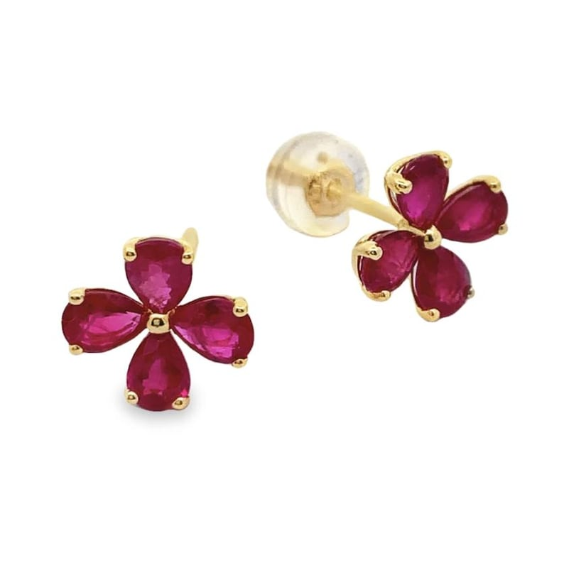 Ruby Floral Studs in 18K Yellow Gold
