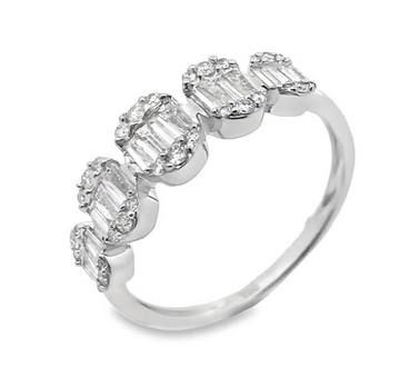 Diamond Baguette Cluster Ring in 18K White Gold |
