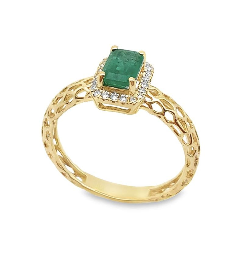 Genuine Emerald & Diamond Ring in 18K Yellow Gold