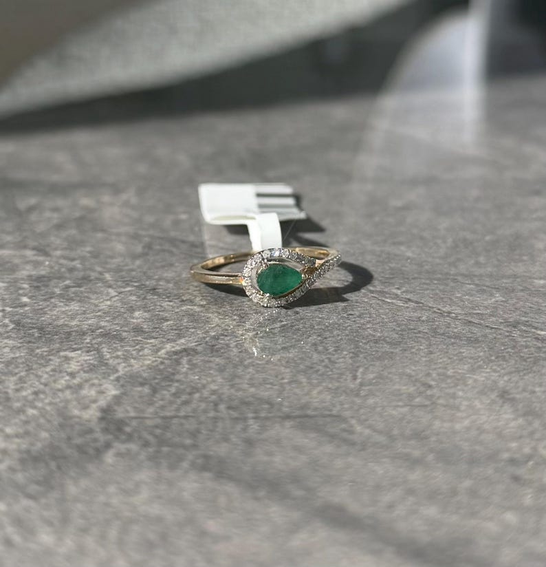 Genuine Emerald and Diamond Ring in 14K Yellow Gold
