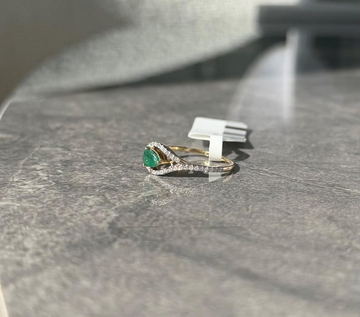 Genuine Emerald and Diamond Ring in 14K Yellow Gold