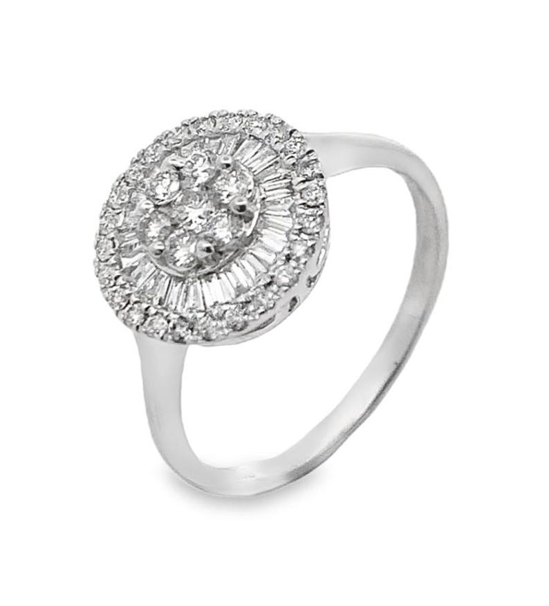 Natural Diamond Halo Cluster Ring in 18K White Gold