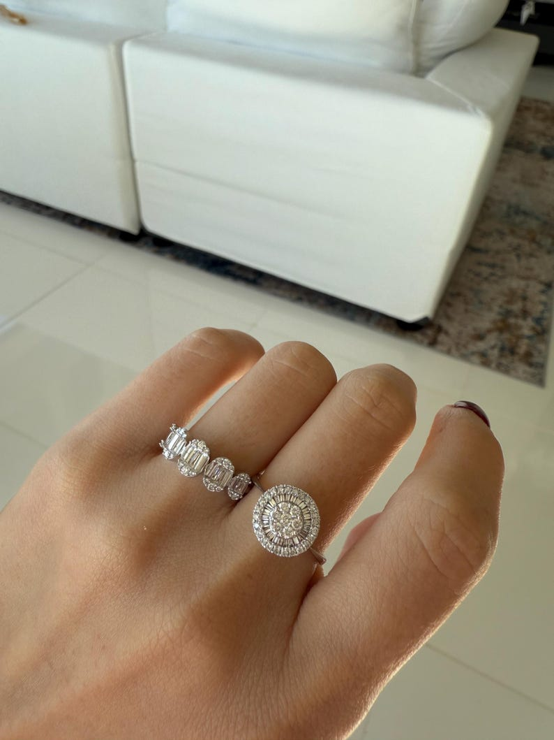 Natural Diamond Halo Cluster Ring in 18K White Gold