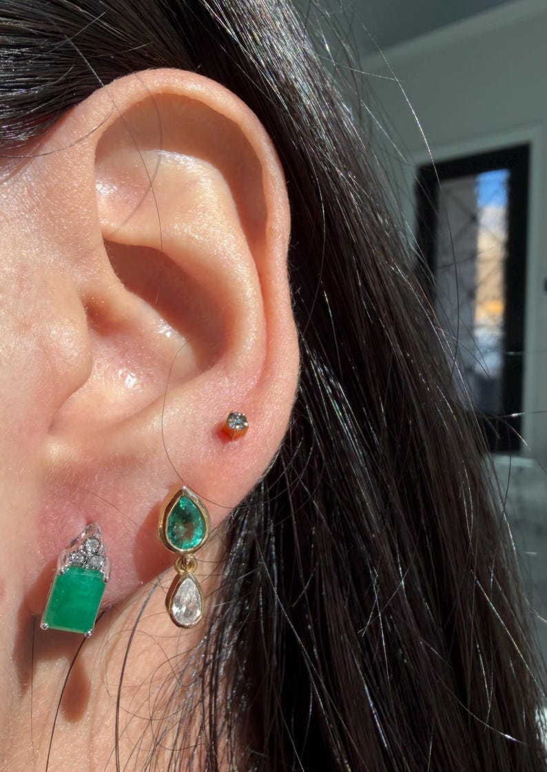 Natural Emerald & Diamond Stud Earrings | 14K White Gold, EM 2.14 CT