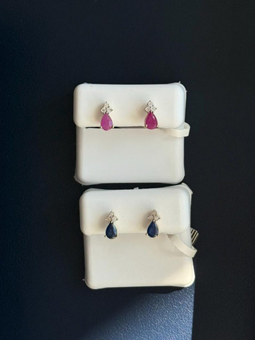 Genuine Blue Sapphire & Diamond Drop Earrings | 14K Yellow Gold