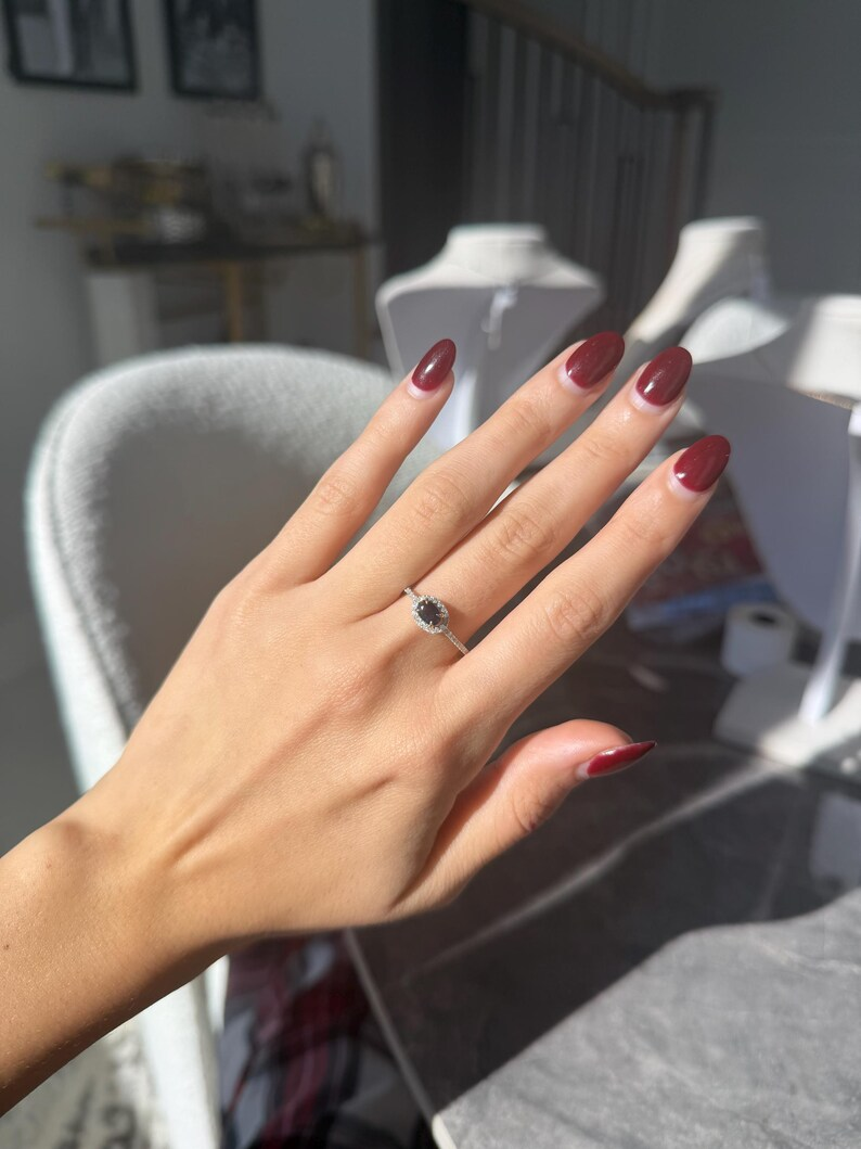 Blue Sapphire and Diamond Oval Ring in 14K White Gold