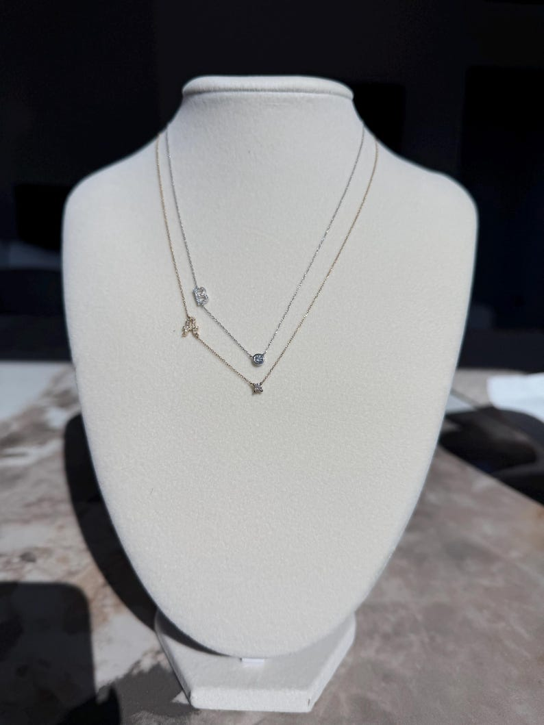 Initial “B” Floating Natural Diamond Bezel setting Necklace in 18K White Gold