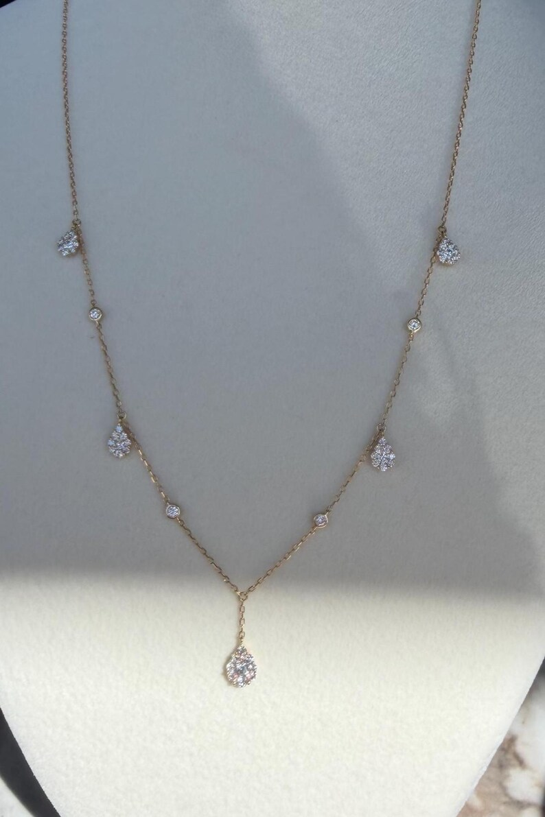 Natural Diamond Lariat Necklace in 18K Yellow Gold