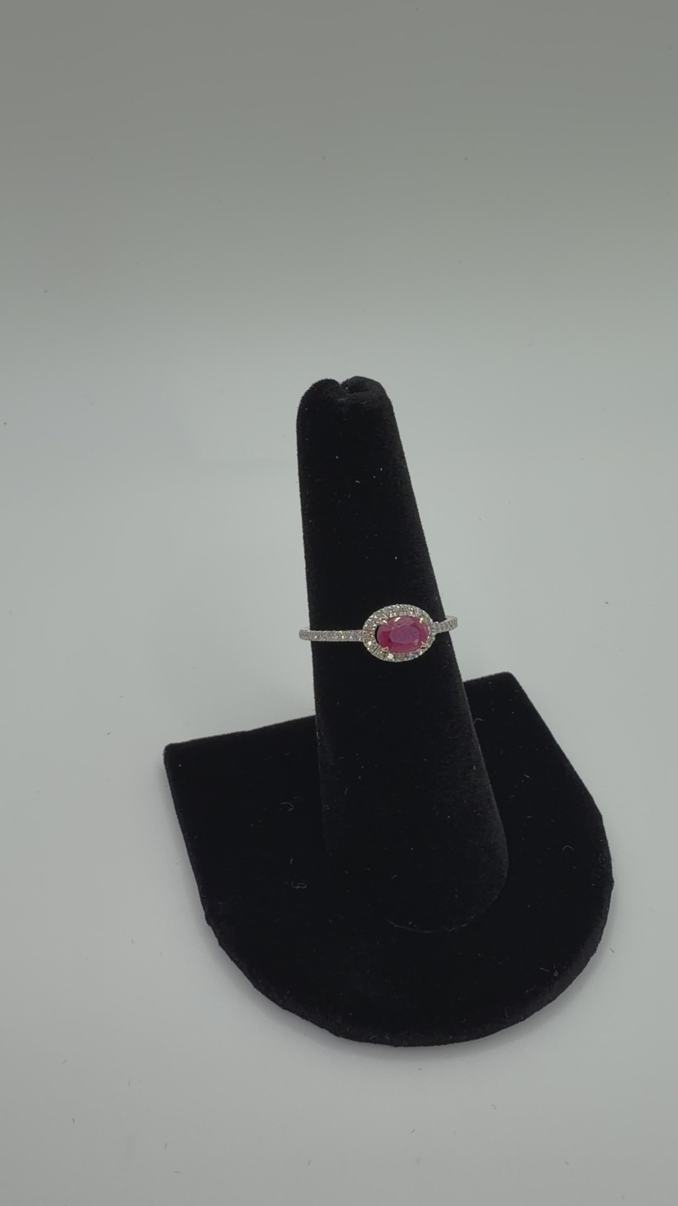 Genuine Ruby Oval Diamond Halo Ring in 14K Yellow Gold